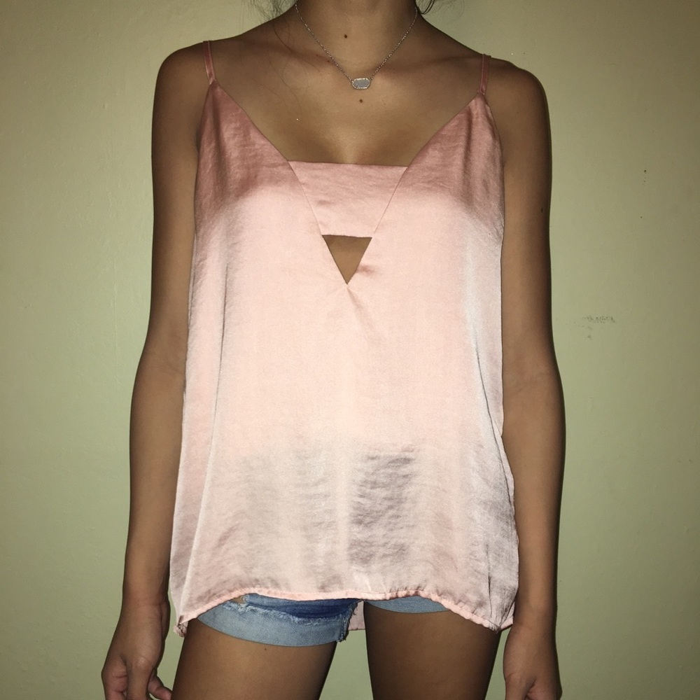 Pink Tank Top with Triangle Cut Out